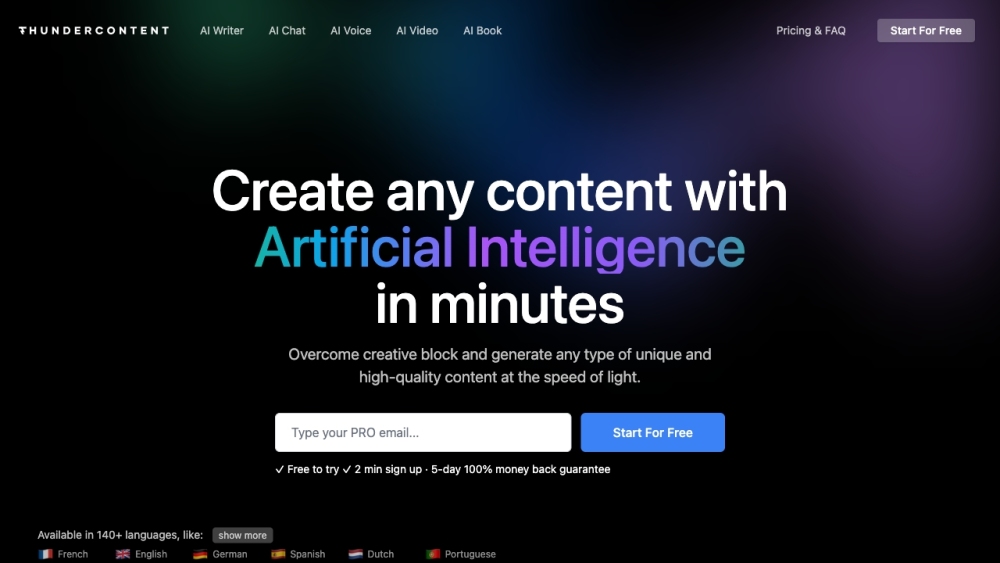 Thundercontent: AI Writing, Rapid Content Scaling & Audio Gen