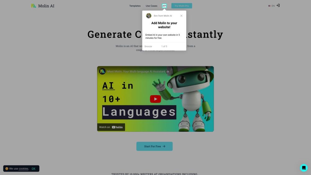 Molin: Effortless AI Content Creation, 10x Faster Writing