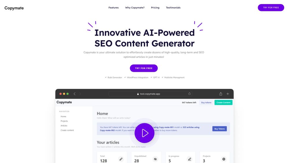 Copymate: AI SEO Tool, Bulk Articles, WP Sync