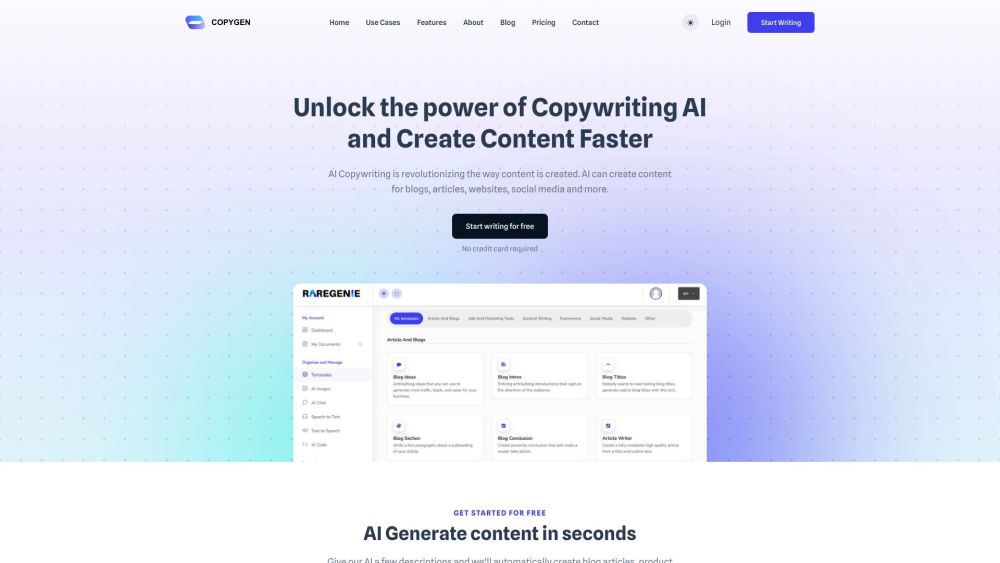 Raregenie: AI Content Creation for Blogs, Websites