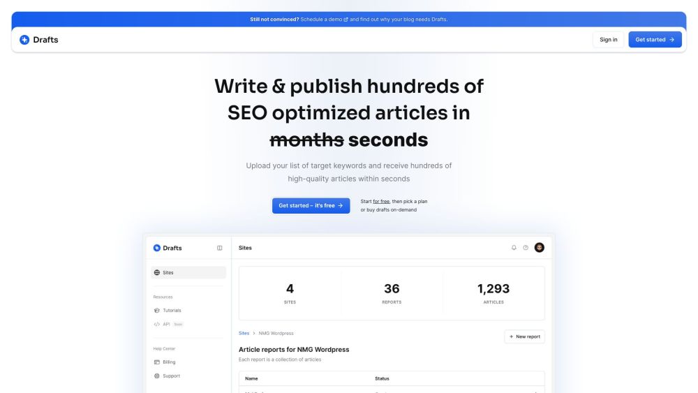 Drafts AI: SEO Article Engine, Multi-Platform, Fast Output