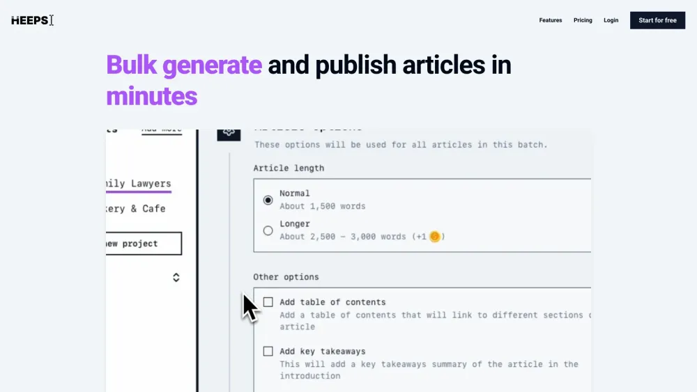 Heeps: Fast Bulk Article Creation & Instant Publishing