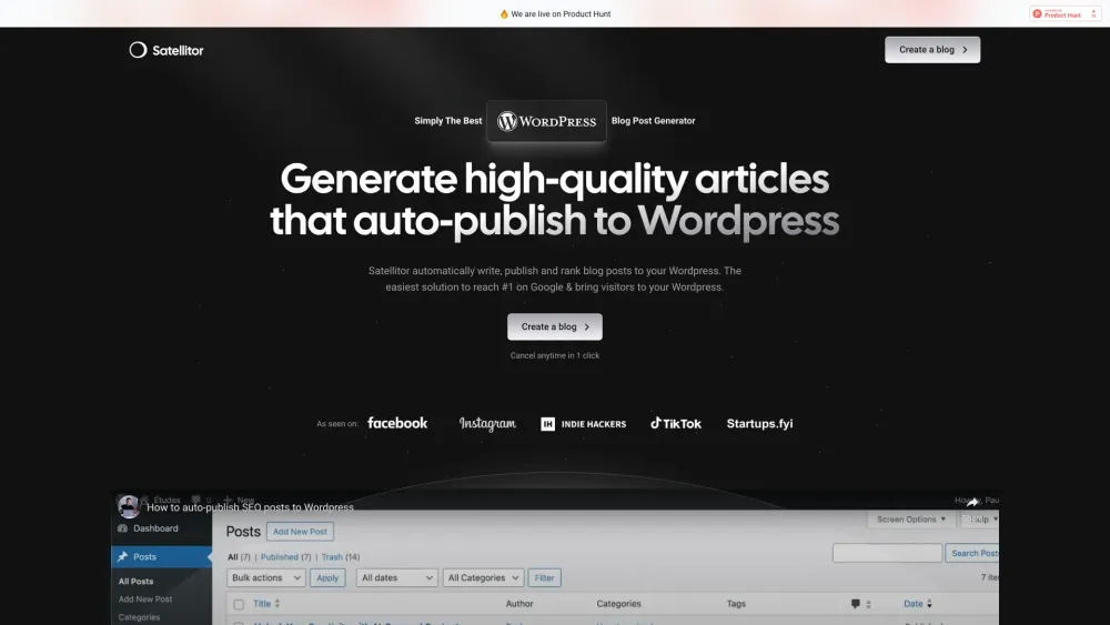 Satellitor: Auto-Generate SEO Blog Posts for Wordpress Sites