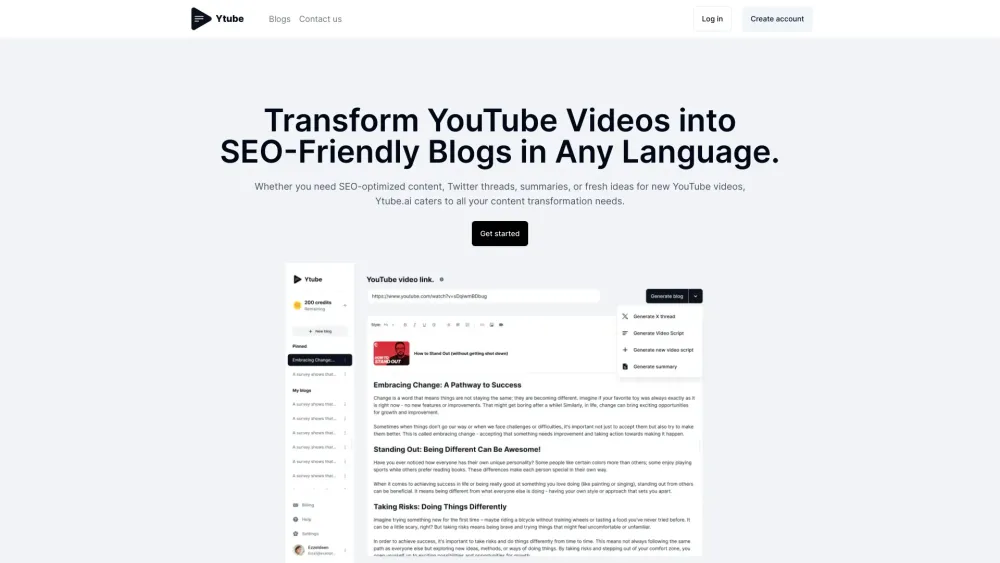 'Ytube AI: Instantly Converts YouTube Videos to Multilingual Blogs'