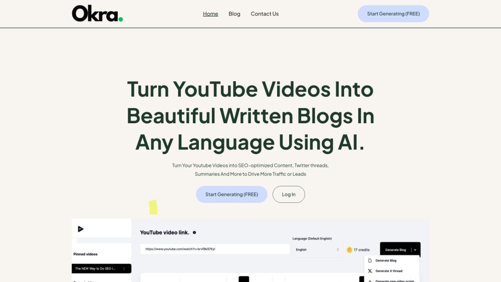 OKRA: Video to Blog SEO Tool, Multi-Language Support