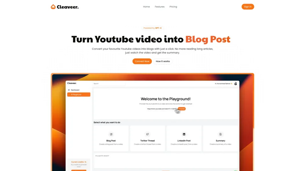 Cleaveer: Youtube to Blogs, Threads, LinkedIn Easy Conversion