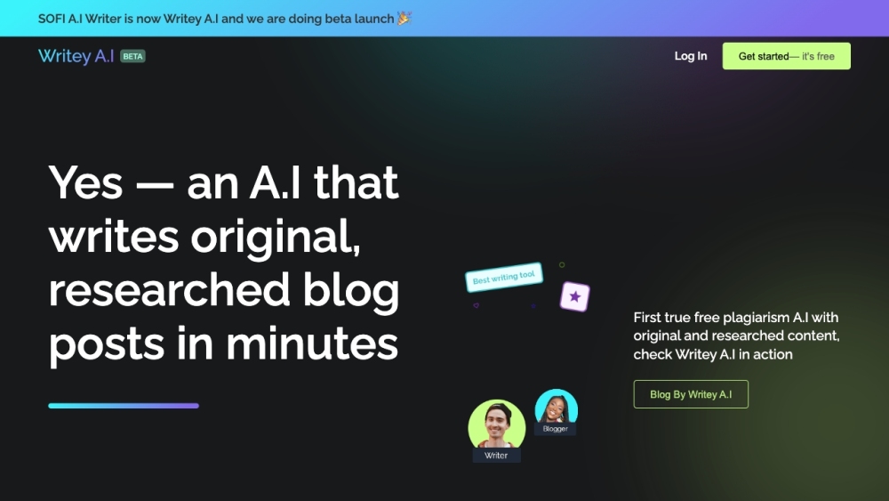 Writey A.I: Rapid AI Content Creation, Most Advanced Language AI