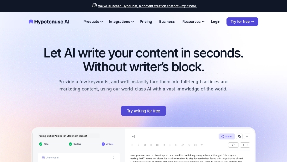 Hypotenuse AI: AI Writing Assistant & High-Quality Text Generator