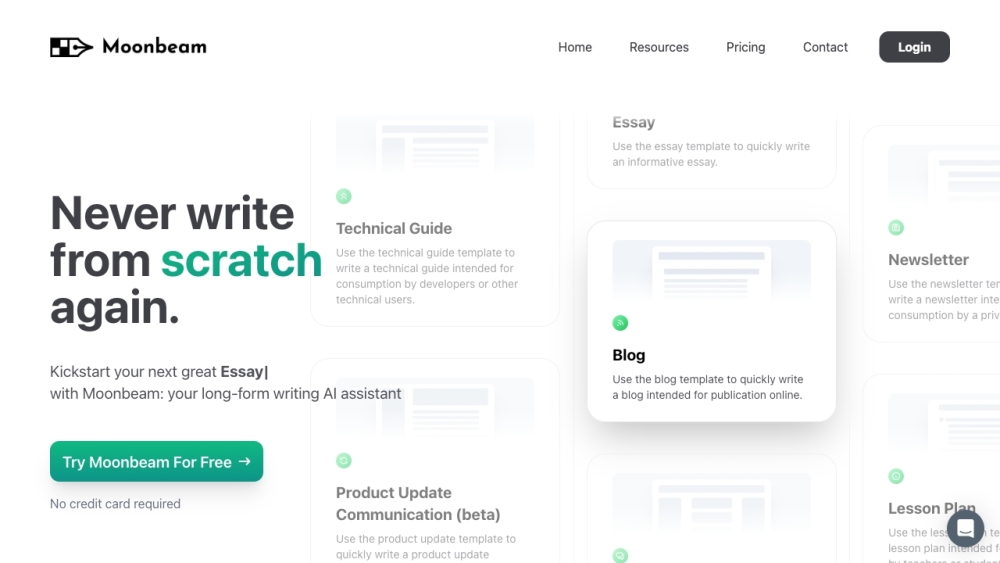 Moonbeam AI: Write Essays, Blogs Fast with Smart Tools