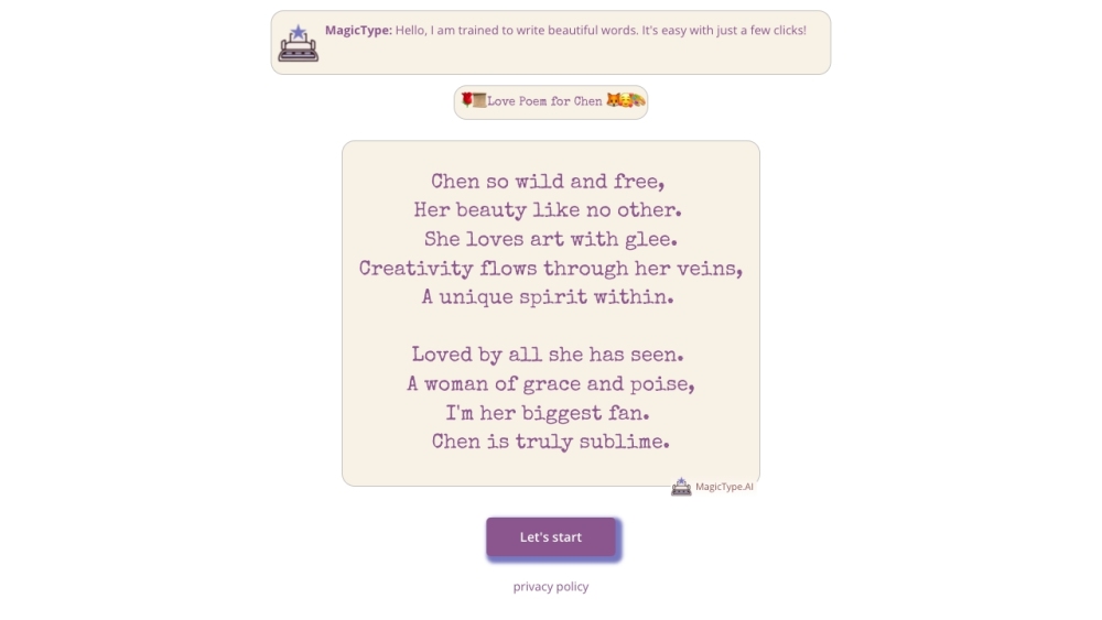 Magic Type AI: AI Custom Greetings, Poetry, Rap Lyrics Generation