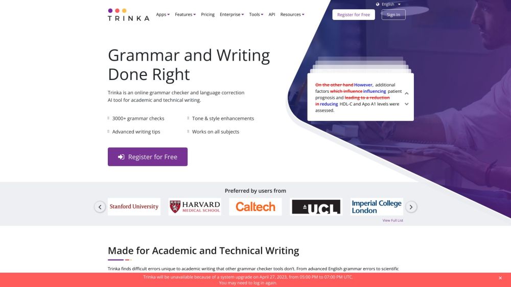 Trinka: Advanced AI Grammar Checker for Academic Writing