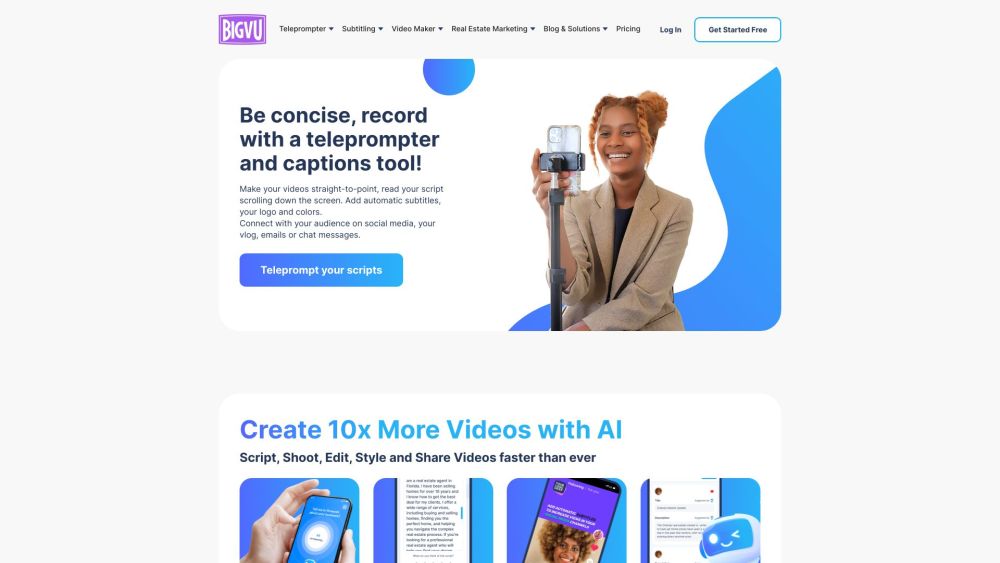 BIGVU Website: Teleprompter, Video Editor, Caption Maker, AI Writer