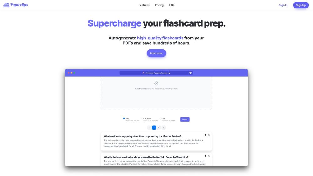 Paperclips: AI Flashcard Tool for Anki, Quizlet, PDF, CSV - Auto-Generate
