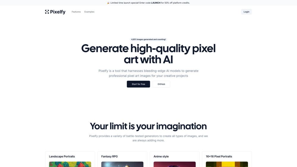 Pixelfy: AI Pixel Art Generator with Diverse, Stunning Art Creation