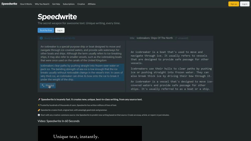 Speedwrite: AI Text Generator for Instant, Quality, Original Writing