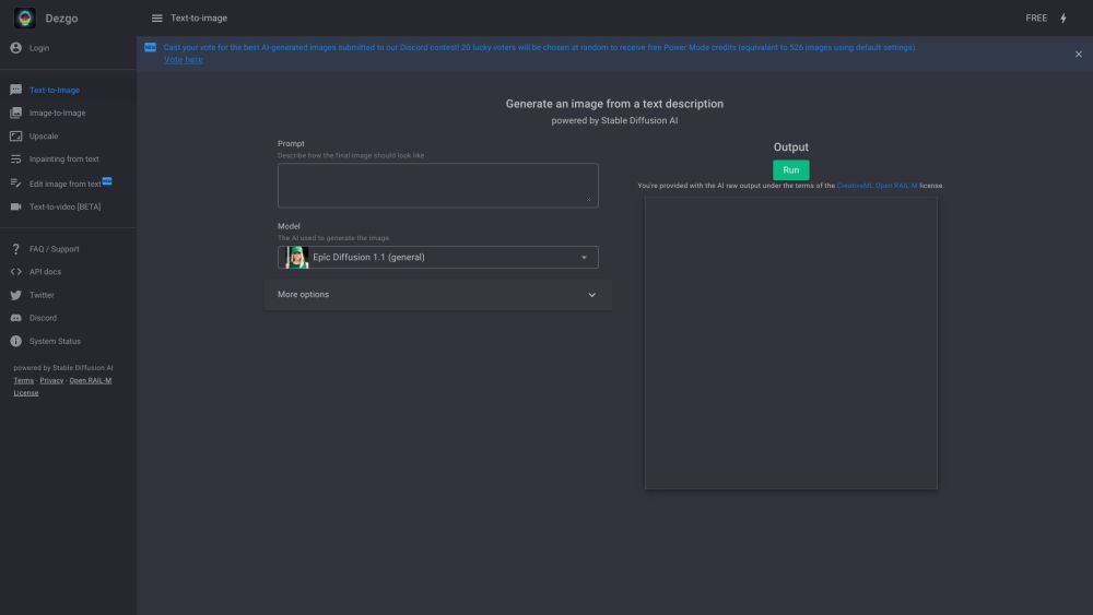 Dezgo: AI Text-to-Image Generator, High-Quality Models, Free Tier