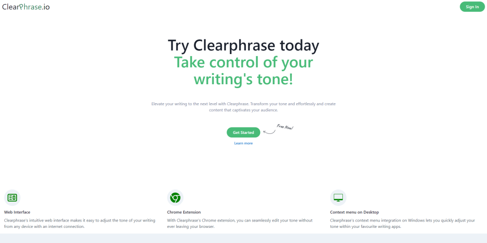 ClearPhrase: Tone Control, Web Interface, Chrome Extension & Context Menu