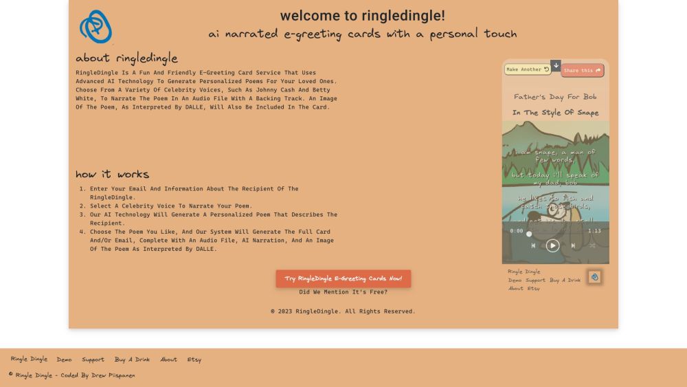 RingleDingle Home: AI-Powered Poems, Custom Voices, and DALLE Images