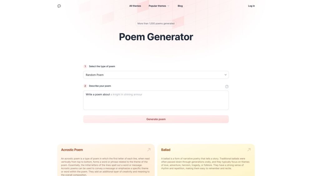 AI Poem Generator: Create Custom Themed Poems with AI Effortlessly