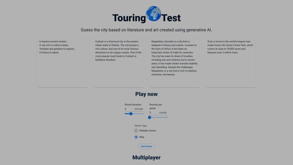 Touring Test: AI-Driven Geography Quiz with Multiplayer Mode