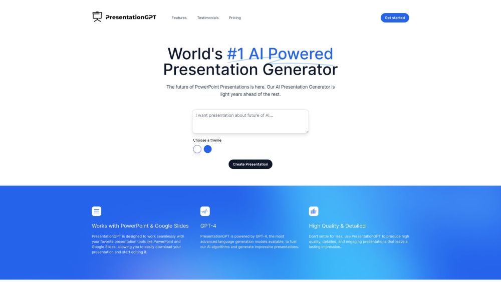 PresentationGPT: AI, Fast, Engaging PowerPoint Creator - #1 Generator