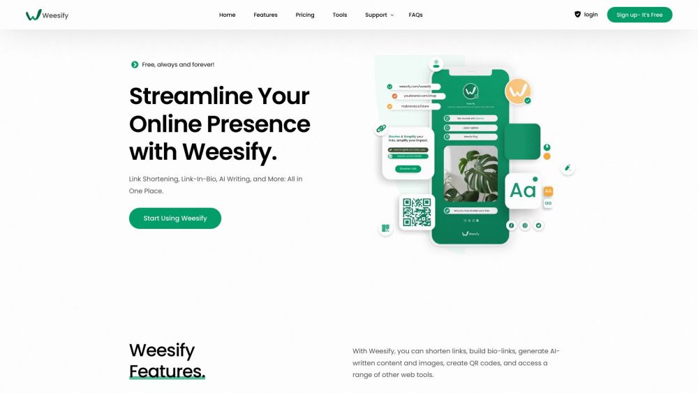 Weesify: Web Tools for Link Shortening, Bio-link Building, AI Writing