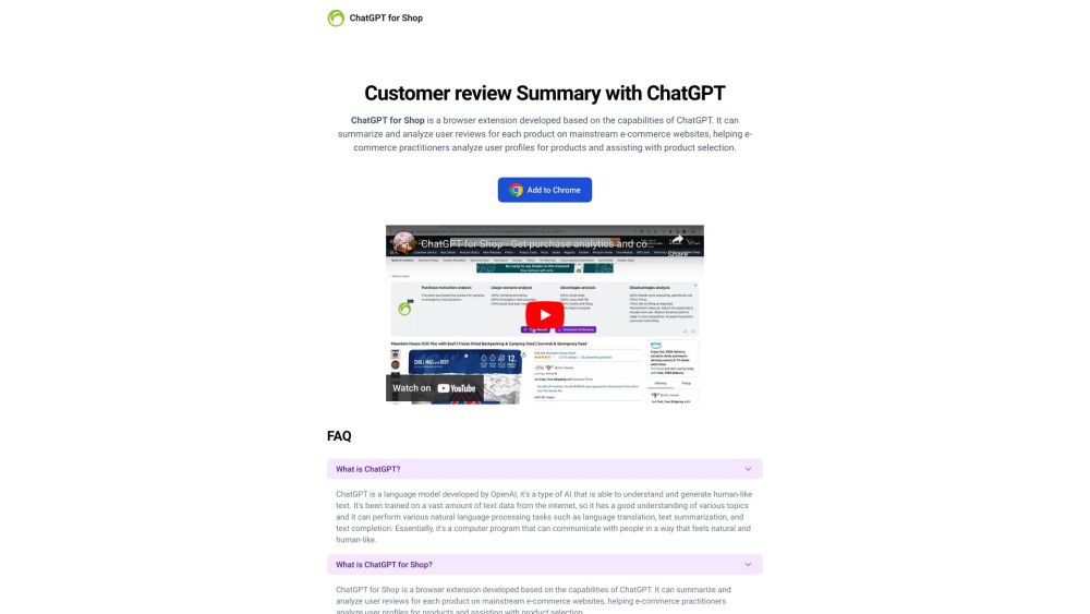 ChatGPT for Shop : Analyzes User Reviews, Aids Product Selection