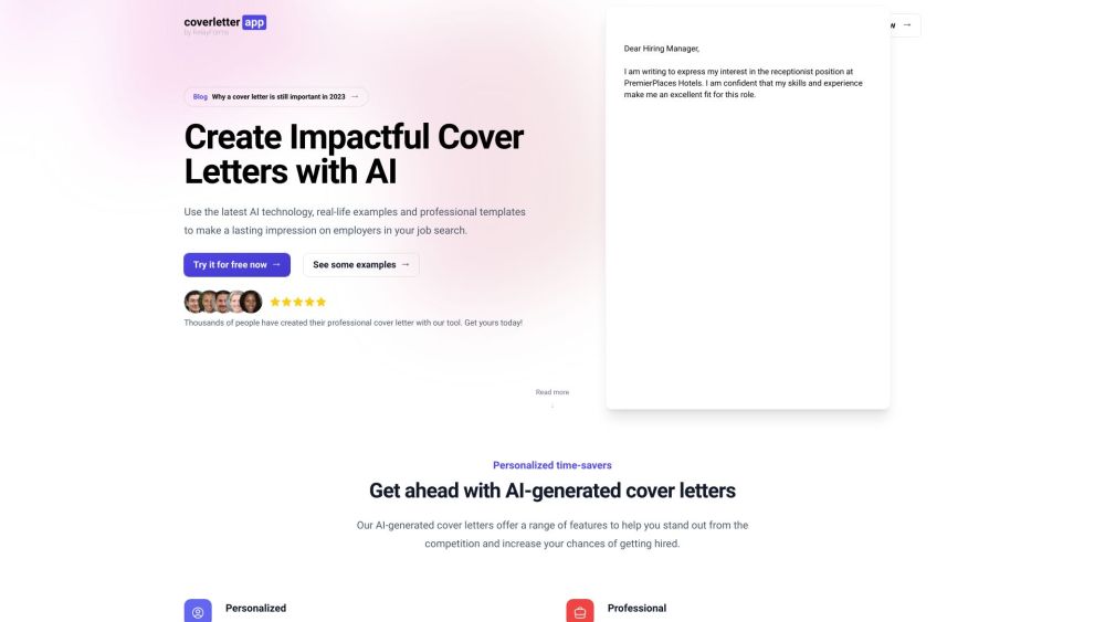 Coverletter.app: AI-Powered, Personalized Cover Letter Creation Tools