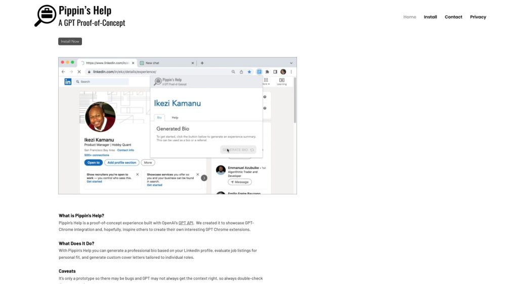 Pippin Chrome Extension: GPT Job Search Assistant & Bio Creator