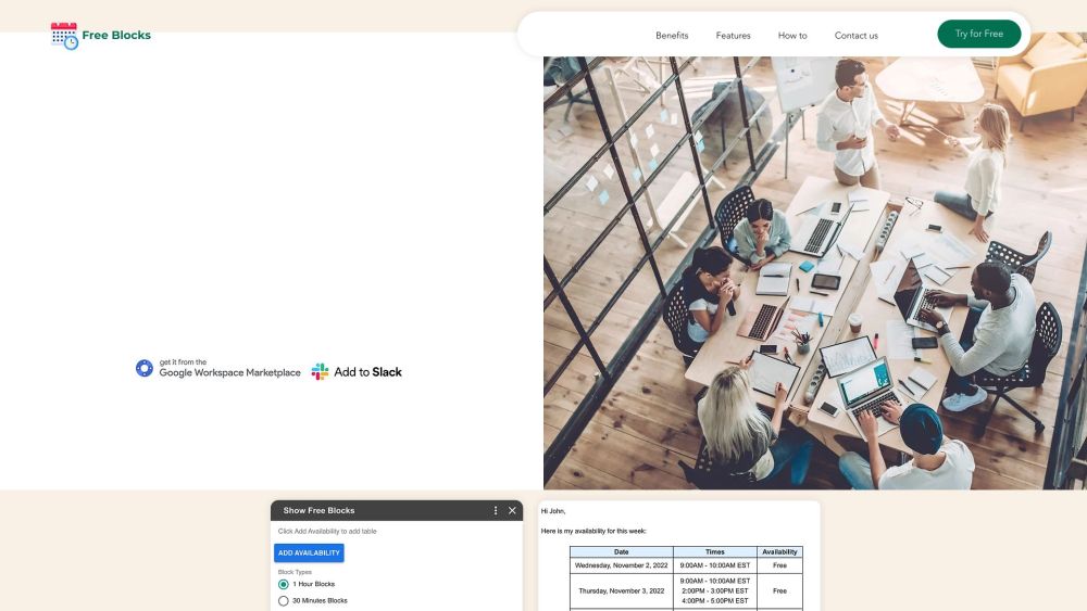 Free Blocks: Share Calendar, Personal Booking, Google & Slack Sync