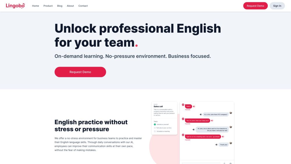 Lingobo: AI-Driven English Training for Professionals and Firms