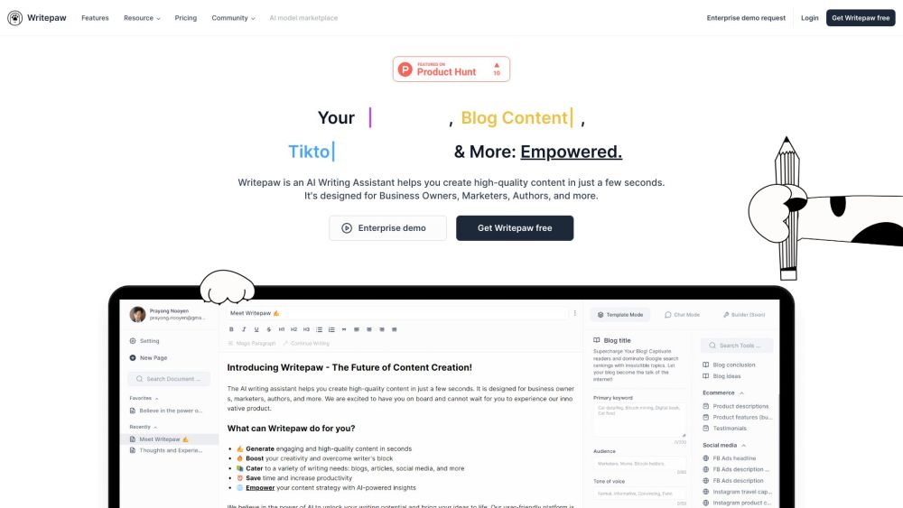 Writepaw: AI Assistant for Rapid, High-Quality Content Creation