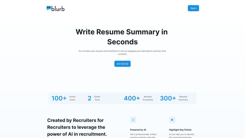 CVblurb: Resume Summaries to Save Recruiters' Time Efficiently