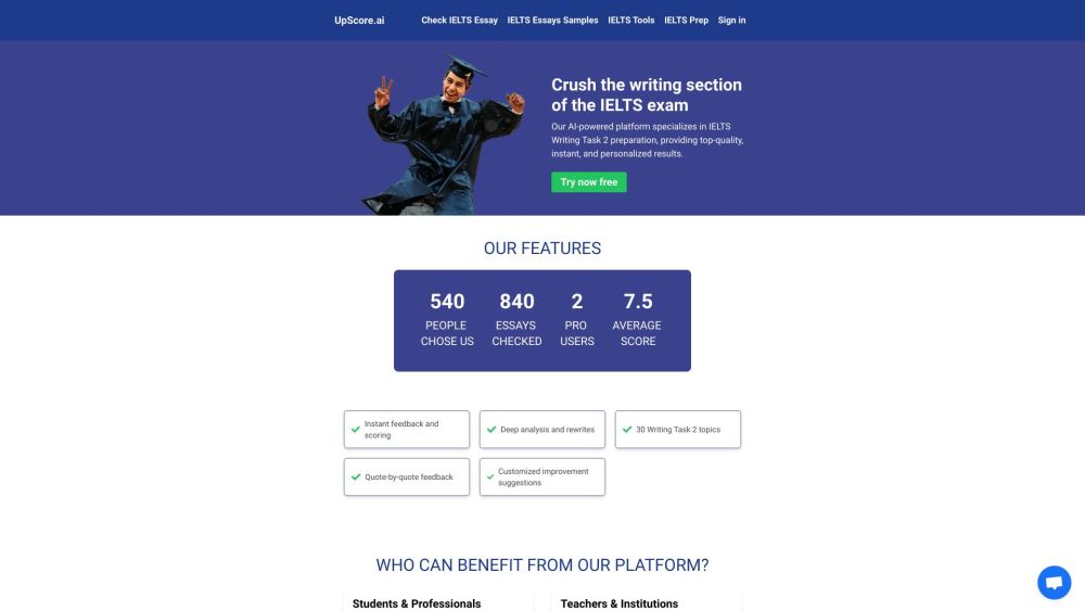 UpScore.ai: AI Aid for IELTS Writing, Instant Feedback & Mock Tests