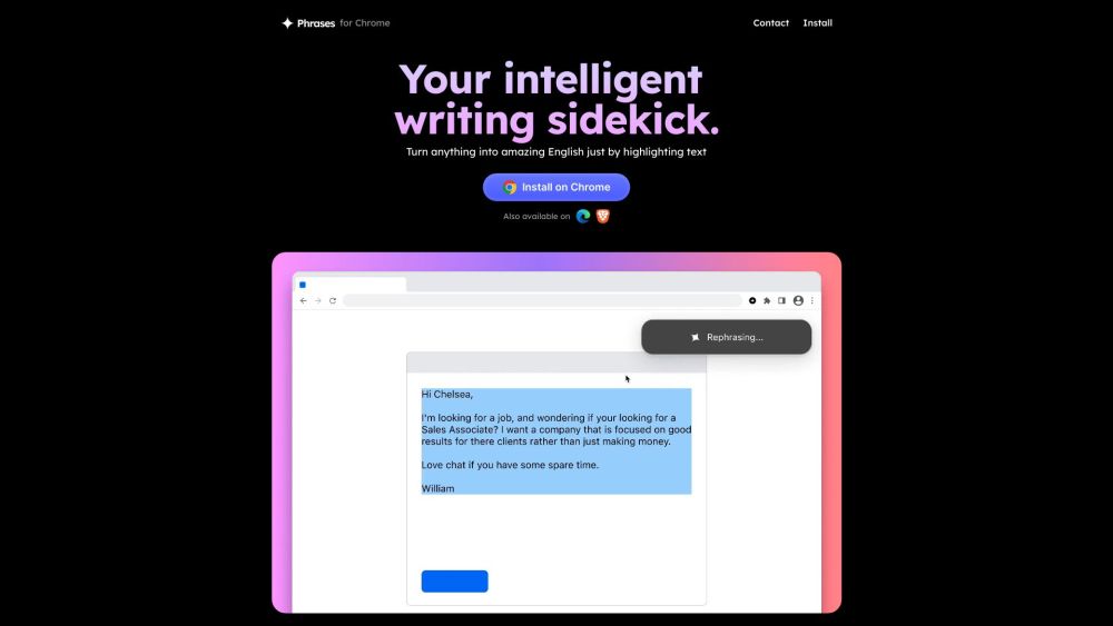 Phrases: Intelligent Writing Sidekick, Free Chrome Extension - Rephrase & Improve