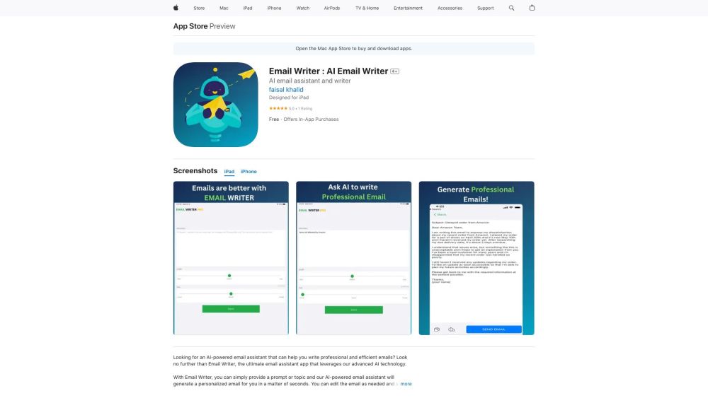Chatgpt-powered Email Writer: AI iOS App to Write and Rewrite Emails