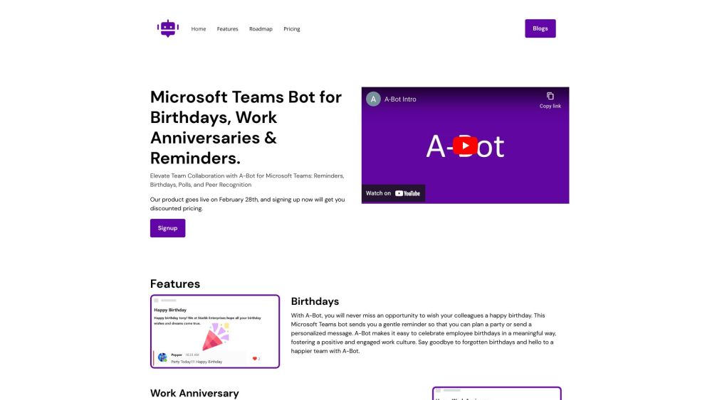 A-Bot on Teams: Birthdays, Polls, Recognition, Reminders, Engagement