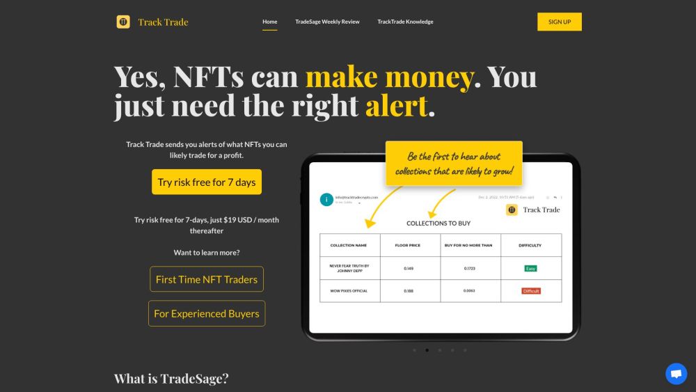 Track Trade: NFT Insights & TradeSage Prediction Alerts