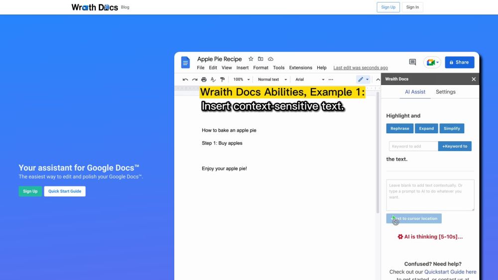 Wraith Docs: AI Tools for Faster, Effective Google Docs™ Writing