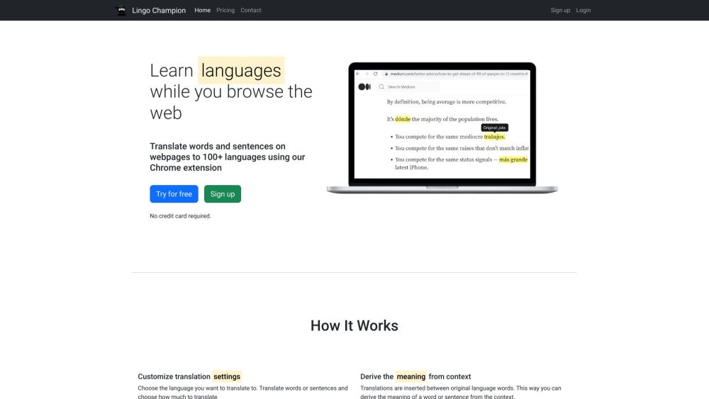 Lingo Champion: Learn Languages Easily as You Browse