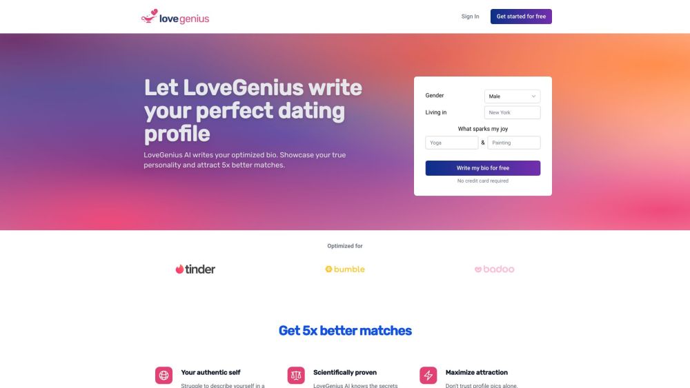 LoveGenius: AI-Driven Dating Bio Generator for Catchy, Optimized Profiles