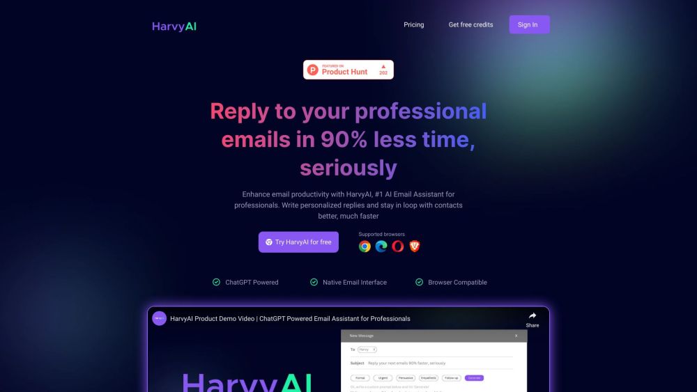 HarvyAI: AI Email Assistant, Fast Replies, ChatGPT Tech