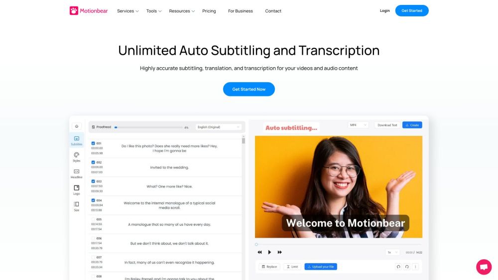 Motionbear.io: AI Transcription, Subtitles, 40+ Languages Support