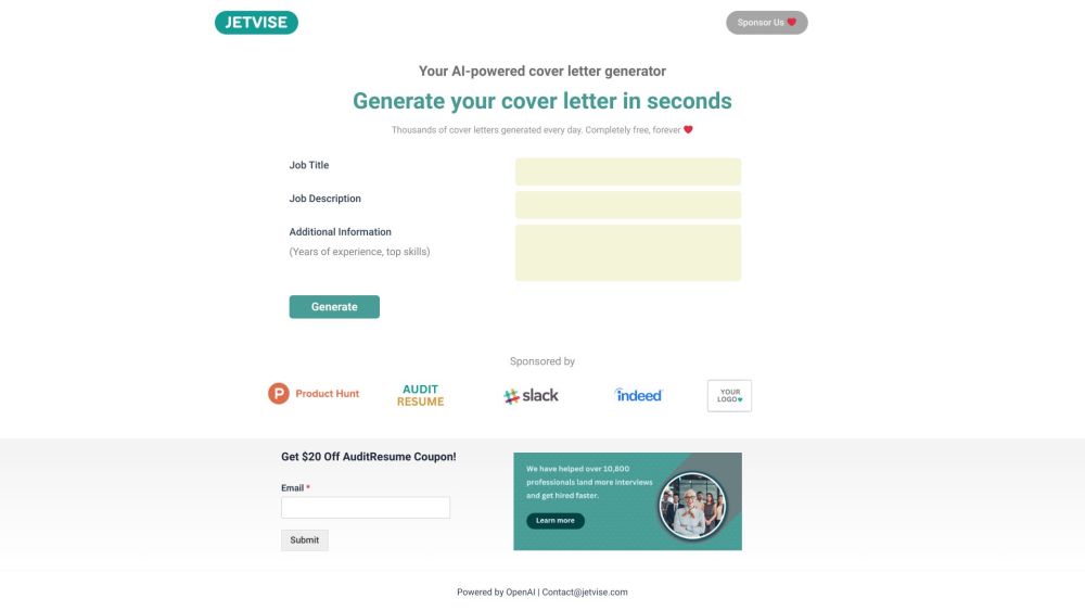 AI Cover Letter Generator: Fast, Personalized, AI-Powered, Quick Results