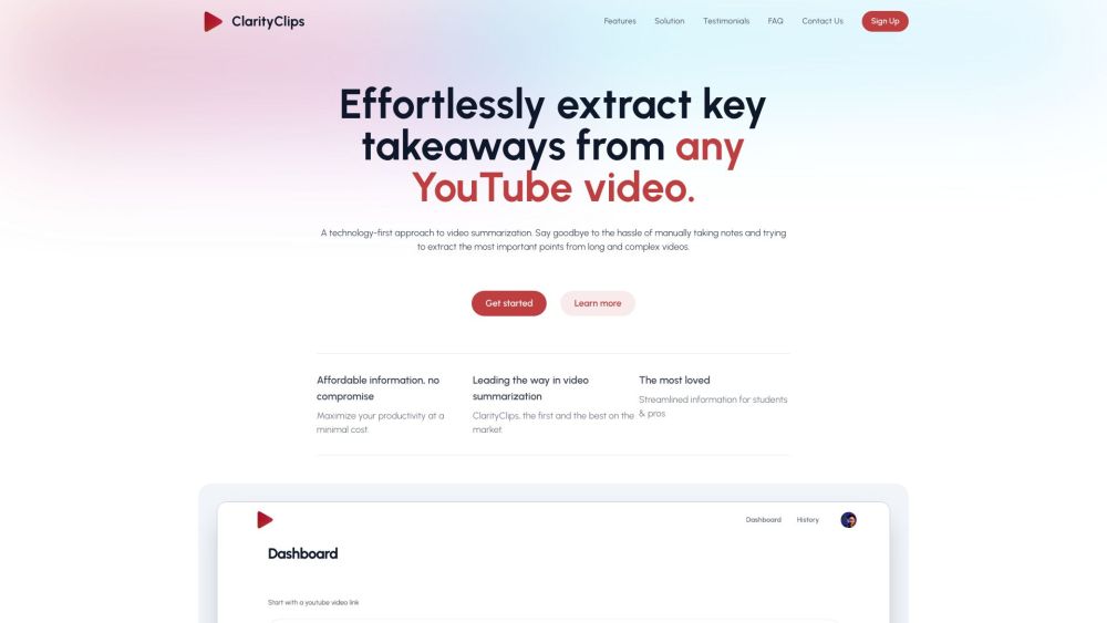 ClarityClips: Web App for Summarizing YouTube Videos