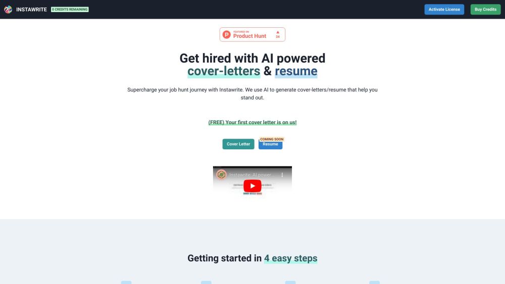 Instawrite: AI Resume & Cover Letter Generator - Custom & Compelling