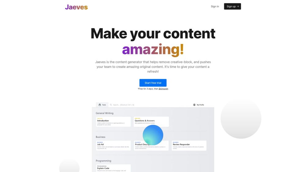 Jaeves AI: AI-Powered, Fast, Quality Content Creation Tool