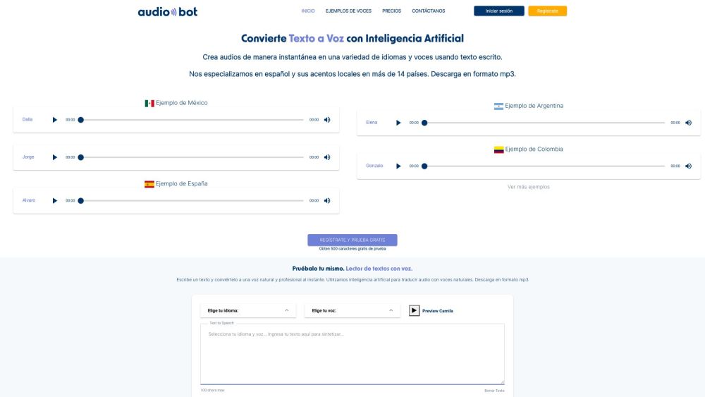 AudioBot: AI Text-to-Speech, Spanish Accents, MP3 Downloads