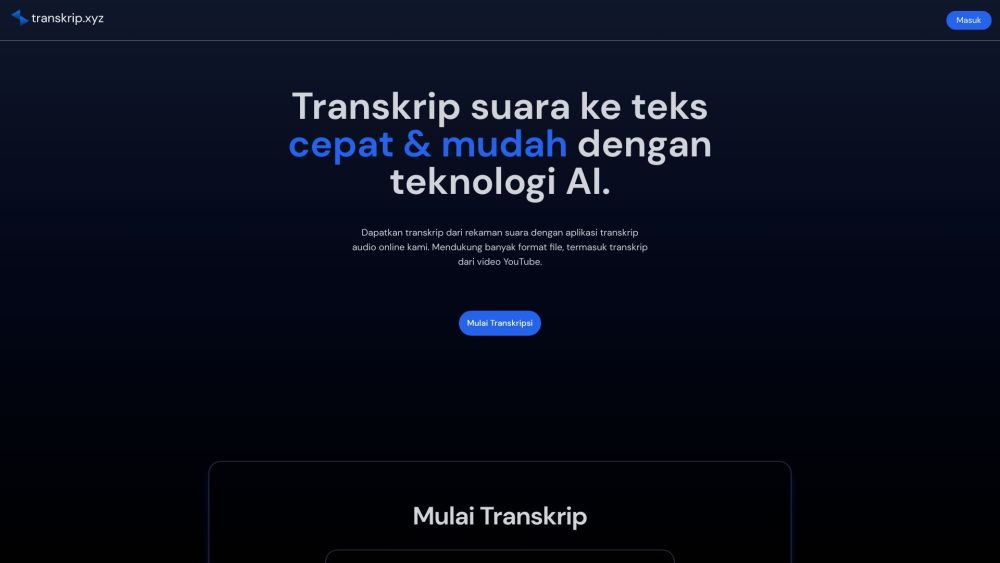 Transkrip.xyz: AI Audio/Video to Text, Unlimited, Accurate, Affordable