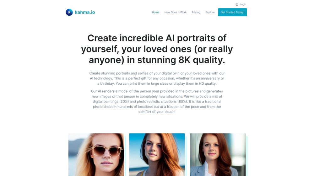 Kahma.io: AI Driven 8K Portraits & Headshots with Realistic Expressions